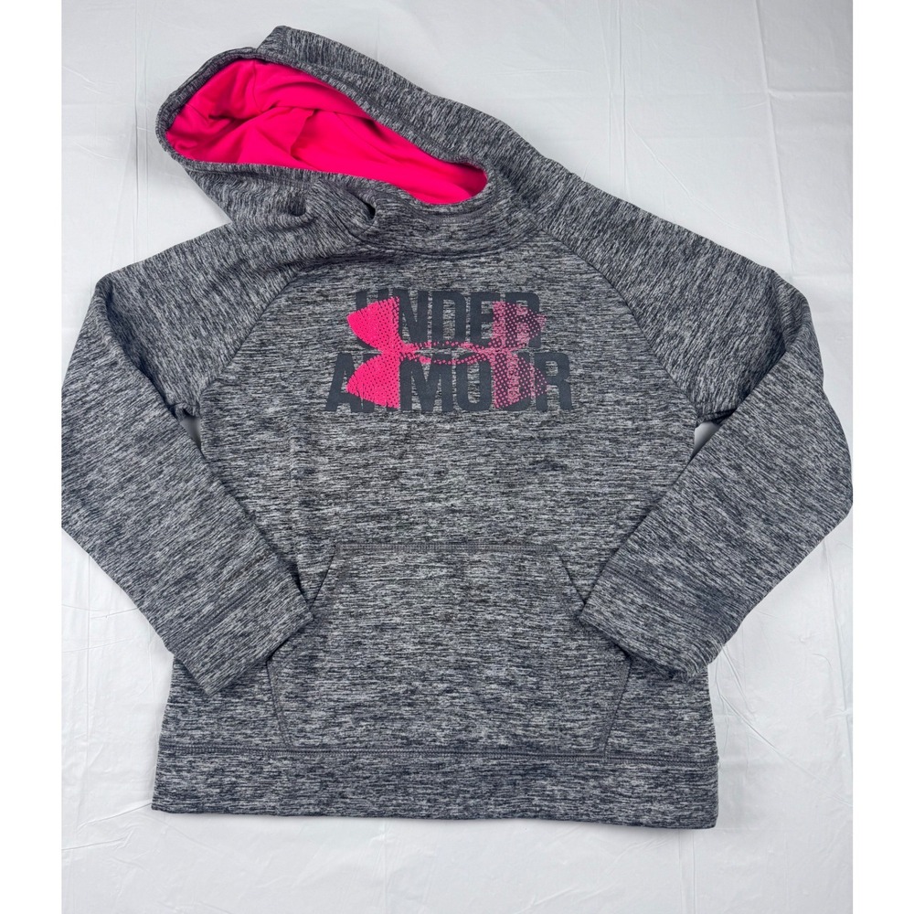 Under Armour Girls ColdGear Gray Pink Space Dye Hoodie Sweatshirt Size Medium